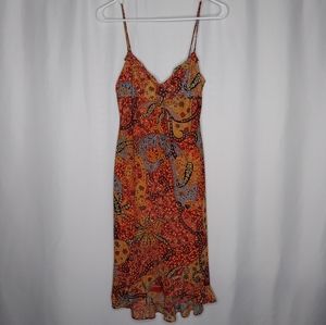 Evolution Not Revolution Slip Dress XS Red Blue Paisley‎ Chiffon Ruffle Y2K Hoco